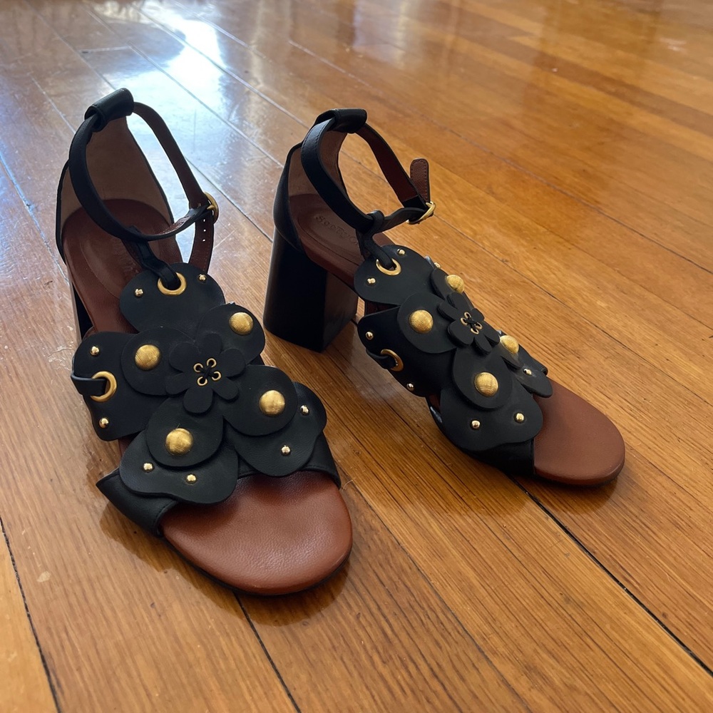 See By Chloe Black Floral Heeled Sandal